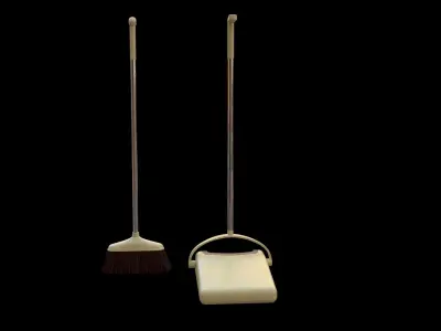 Broom 3d model two brooms and dustpan Low-poly 3D model