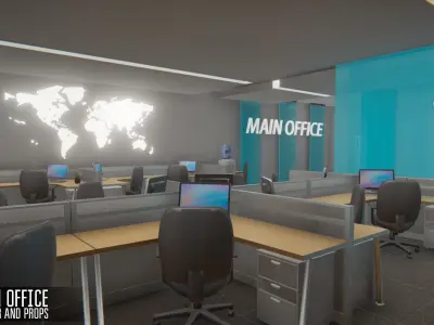 Main office - interior and props Low-poly 3D model
