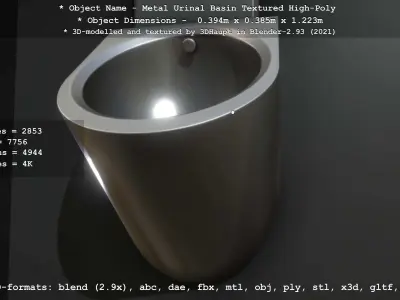 Metal Urinal Basin Textured High-Poly Version 3D model