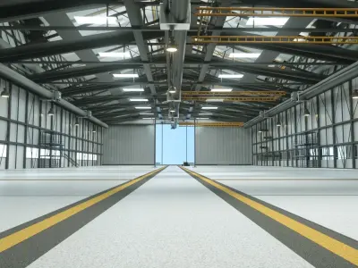 Hangar warehouse with doors and windows 3D model