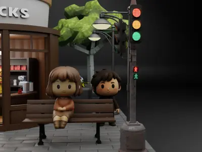 Starbucks  Miniature Coffee Shop Diorama Scene Low-poly 3D model