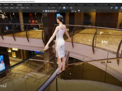 Beautiful florist sleeveless  party dress Low-poly 3D model