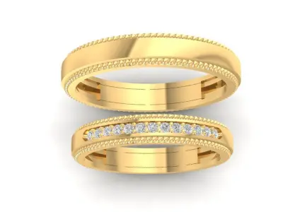Classic Milgrain Pave Wedding Band Set for Couples 801 3D print model