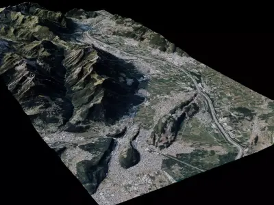 Lichtenstein mountain in middle of city 3D model