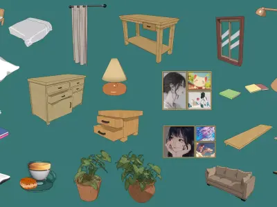 Anime Style Isometric Room 3D model