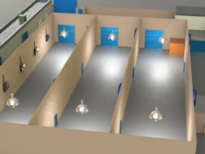 Building and industrial environment of a factory 3D print model