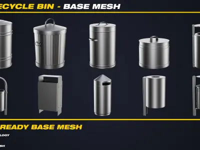 30 Recycle Bin Base Mesh - VOL 01 - Game Ready  Low-poly 3D model