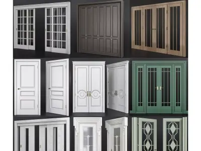 Doors low poly 3d model collection sliding door with glass pa... Low-poly 3D model