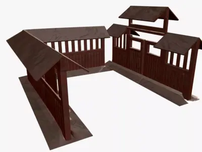 Japanese style fence and door set Low-poly 3D model