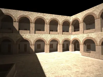 caravanserai room in middle of building 3D model