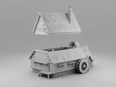 A house with a water wheel 3D print model