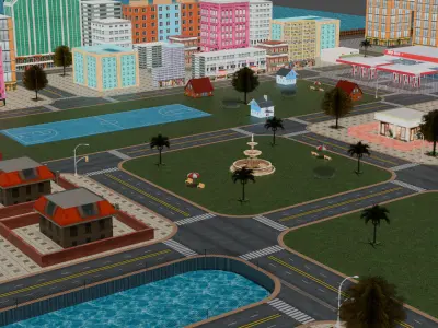 City Environment Low poly Game Ready Low-poly 3D model