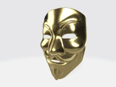 Golden Guy Fawkes Mask Low-poly 3D model