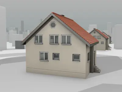 City House - 4 - Half-Double-House - Roof red - Wall skinyellow Low-poly 3D model