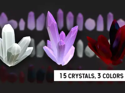 Lowpoly Crystals with 3 PBR materials Low-poly 3D model