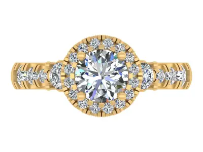 Round-Cut Blue Gemstone Halo Engagement Ring 3D print model