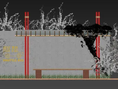 Bamboo Bus stop 3dmax 2014 Low-poly 3D model