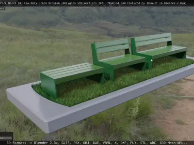 Park Bench -8- Green Version Low-poly 3D model