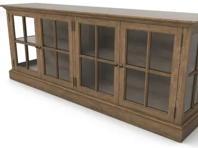 showcase wooden bookcase with glass doors Low-poly 3D model