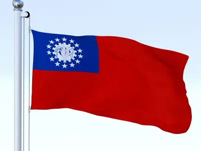 Animated Myanmar Flag Low-poly 3D model