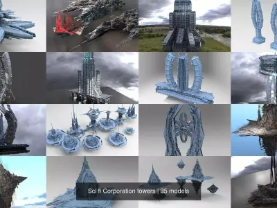 Sci fi Corporation towers 3D Model Pack