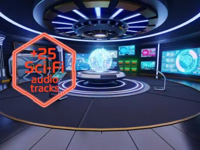 Sci-Fi Command Room Interior With 25 Sci-Fi Music Tracks Low-poly 3D model