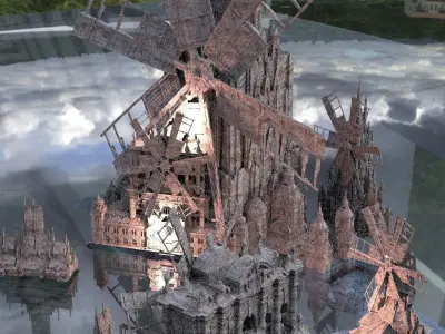 Haunted Windmill Town Collection Kit bash 3D 3D model