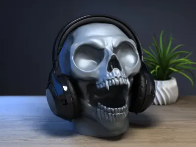 Scream Skull Headphone Stand Cyborg Headset Stand 3D print model