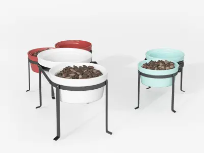 Dog feeding bowls and stand 3D model