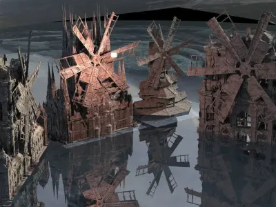 Haunted Windmill Town Collection Kit bash 3D 3D model