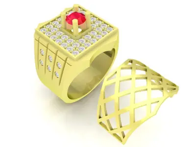Luxury Square Diamond Ring with Center Gem for Men 3830 3D print model