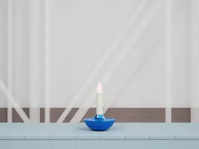 Candle Light Lantern with Multiple Parts on a Tiles Floor Low-poly 3D model