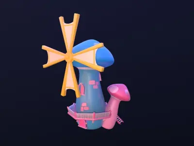 Asset - Cartoons - Background- Windmill - Hight Poly Low-poly 3D model