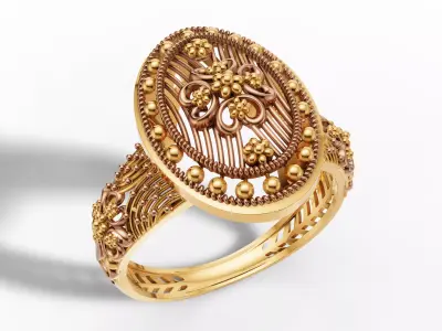 Gold Filigree Floral Cocktail Vintage Style Ring 3D print model