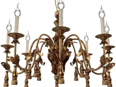 Italian 8 Light Painted Column Chandelier 3D model