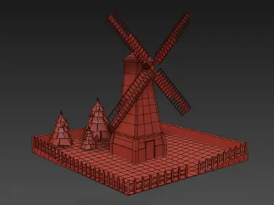 Farm with his surroundings Low-poly 3D model