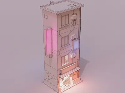 Cyberpunk Building Low-poly 3D model