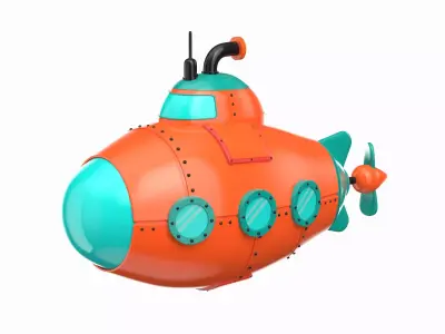 Cartoon Red Submarine 3D model