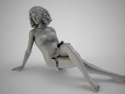 Woman Sitting on the Floor Leaning on Her Arm 3D print model