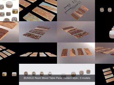 BUNDLE Resin Wood Table Panel modern style 3D Model Pack