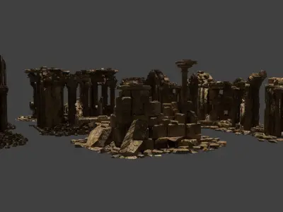Architectural ruins Low-poly 3D model