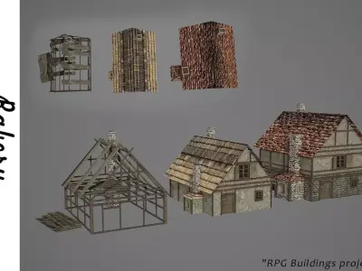 Bakery medieval houses Low-poly 3D model