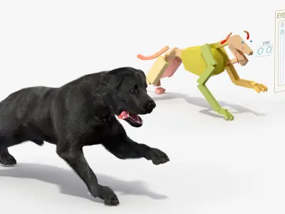  Black Labrador Dog Running Fur Animated Rigged 