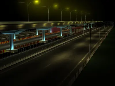 Flyover crane on highway at night Free 3D model