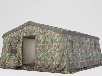 Army tent 3 color options Low-poly 3D model