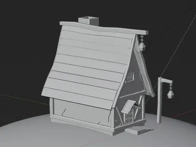 Low Poly House with lamp on roof Low-poly 3D model