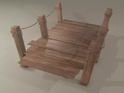 Wooden Straight Modular Dock 2 Piece Set Low-poly 3D model