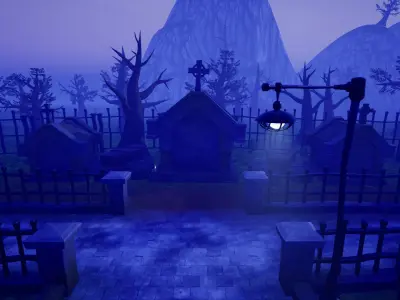 Stylized Graveyard Pack  Low-poly 3D model