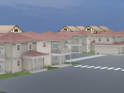 Small Town Row Buildings Pack 3D Model Low-poly 3D model