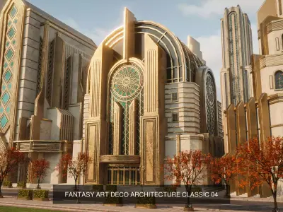 FANTASY ART DECO CITY SCENE WITH ALL THE ASSET 3D Model Pack